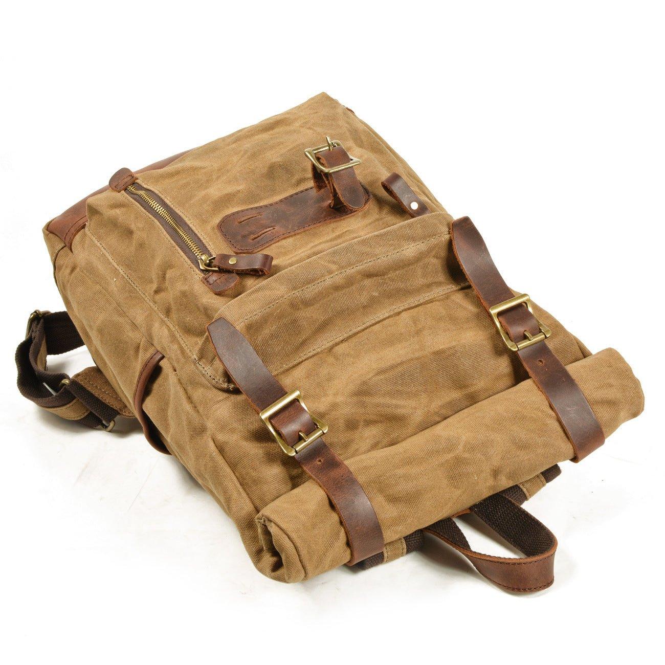 Roll Top Vintage Backpack Waxed Canvas with Laptop Sleeve