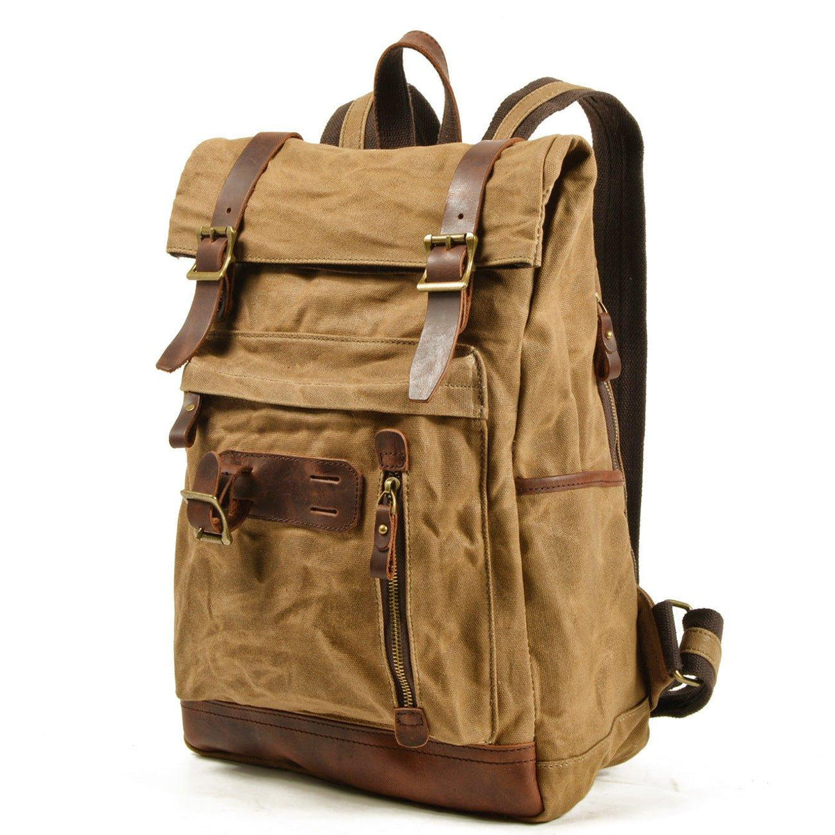 Roll Top Vintage Backpack Waxed Canvas with Laptop Sleeve