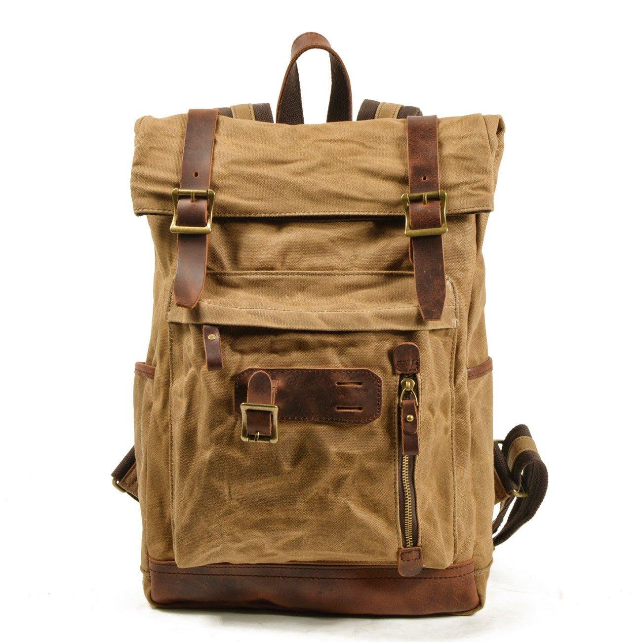 Roll Top Vintage Backpack Waxed Canvas with Laptop Sleeve