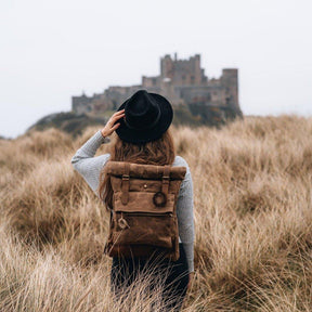 Vintage Waxed Canvas Backpack Roll Top Travel