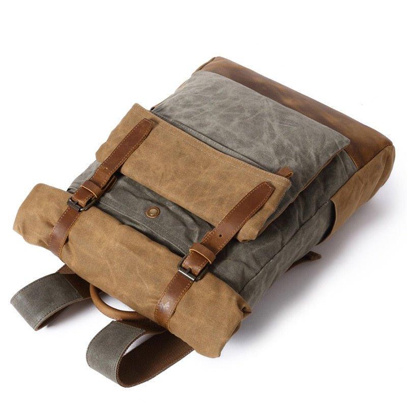 Vintage Waxed Canvas Backpack Roll Top Travel