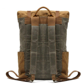 Vintage Waxed Canvas Backpack Roll Top Travel