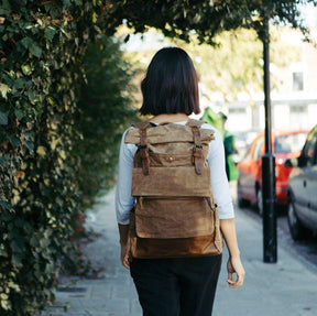 Vintage Waxed Canvas Backpack Roll Top Travel