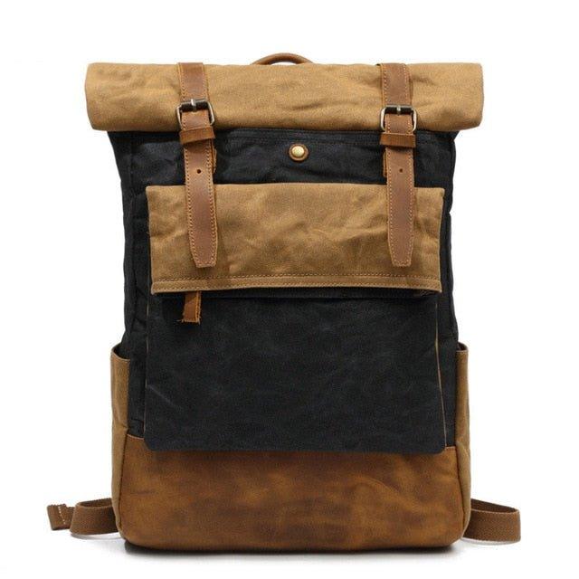 Vintage Waxed Canvas Backpack Roll Top Travel