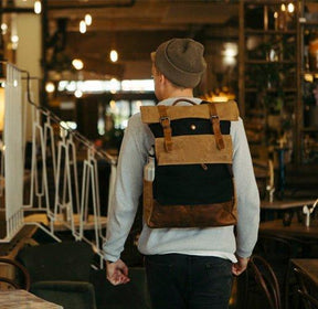 Vintage Waxed Canvas Backpack Roll Top Travel