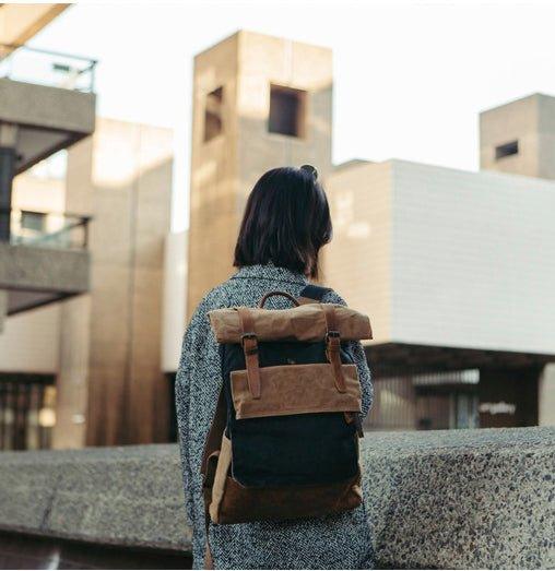 Vintage Waxed Canvas Backpack Roll Top Travel