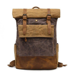 Vintage Waxed Canvas Backpack Roll Top Travel