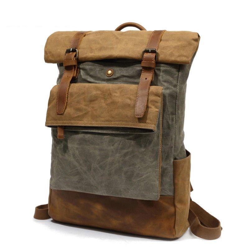 Vintage Waxed Canvas Backpack Roll Top Travel