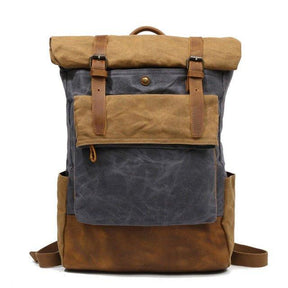 Vintage Waxed Canvas Backpack Roll Top Travel