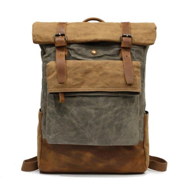 Vintage Waxed Canvas Backpack Roll Top Travel