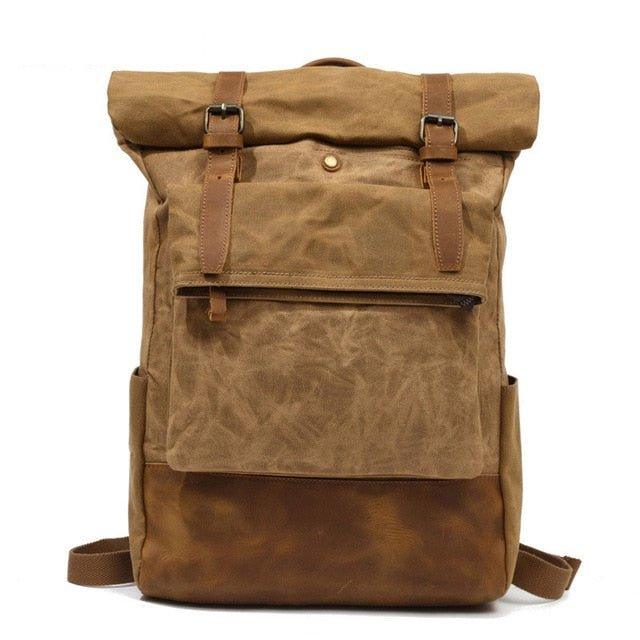 Vintage Waxed Canvas Backpack Roll Top Travel