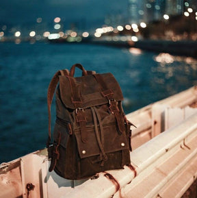 Mens Waxed Canvas Backpack Rucksack Vintage