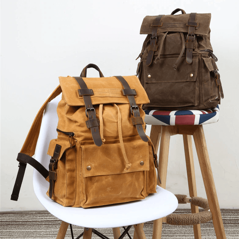 Mens Waxed Canvas Backpack Rucksack Vintage