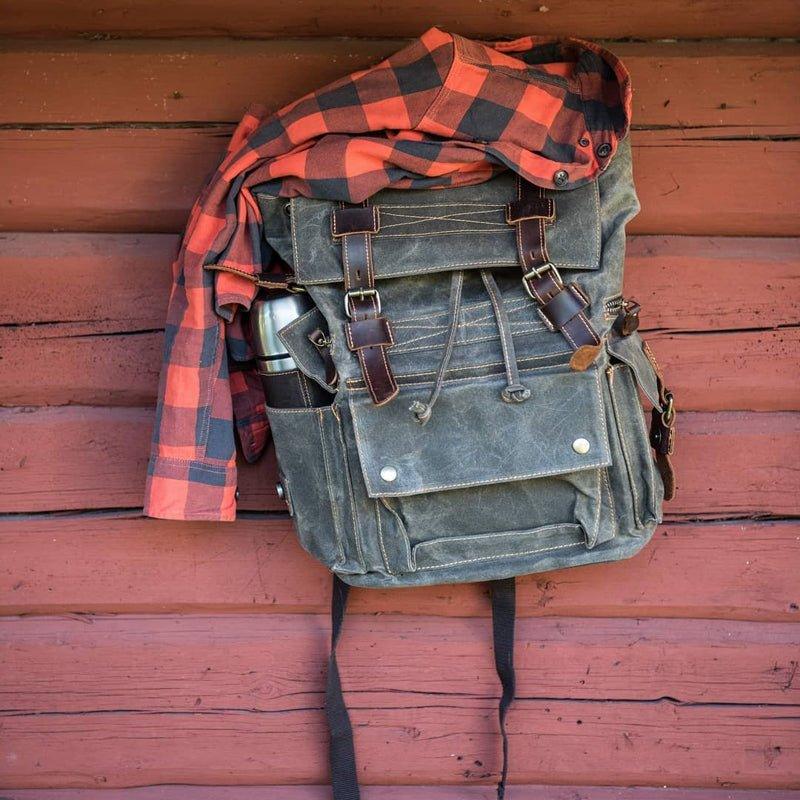 Mens Waxed Canvas Backpack Rucksack Vintage