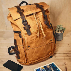 Mens Waxed Canvas Backpack Rucksack Vintage