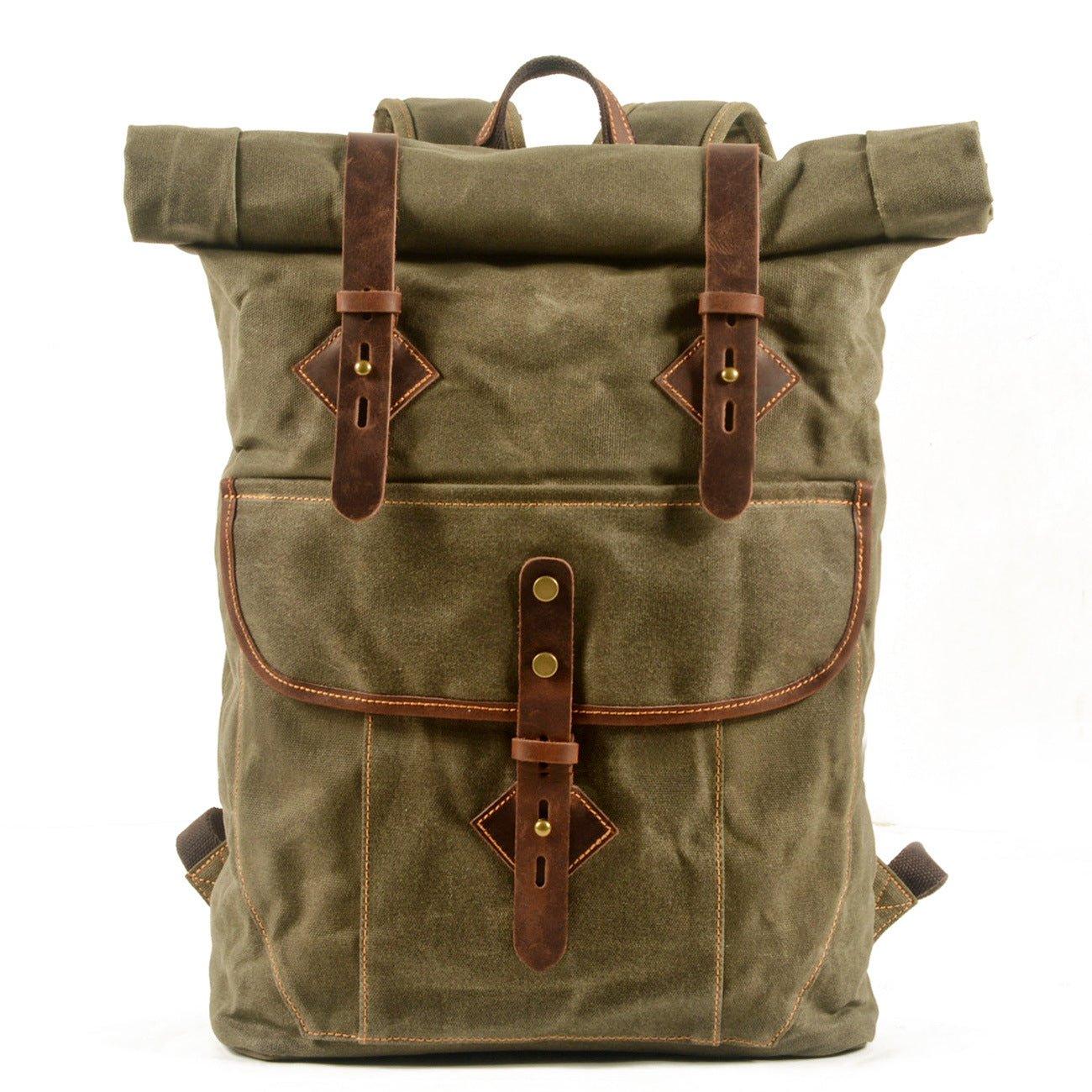 Waxed Canvas Roll Top Backpack Vintage with Laptop Sleeve