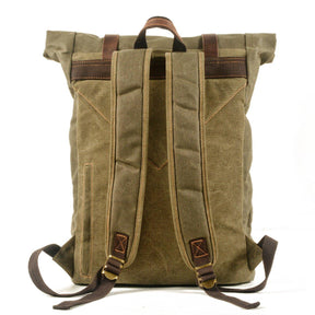 Waxed Canvas Roll Top Backpack Vintage with Laptop Sleeve