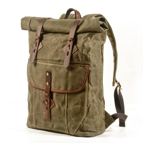 Waxed Canvas Roll Top Backpack Vintage with Laptop Sleeve