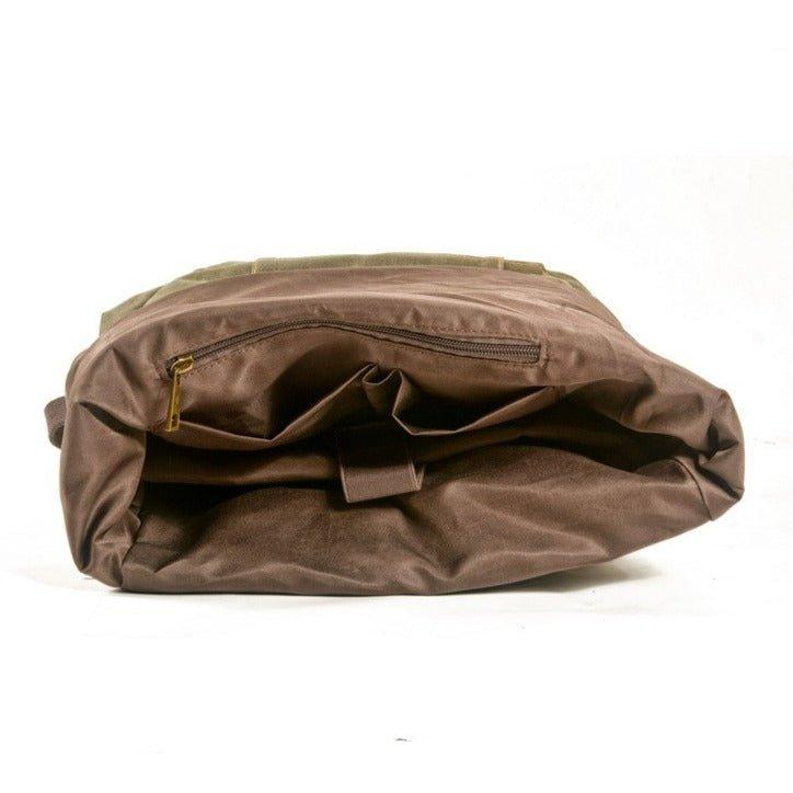 Waxed Canvas Roll Top Backpack Vintage with Laptop Sleeve