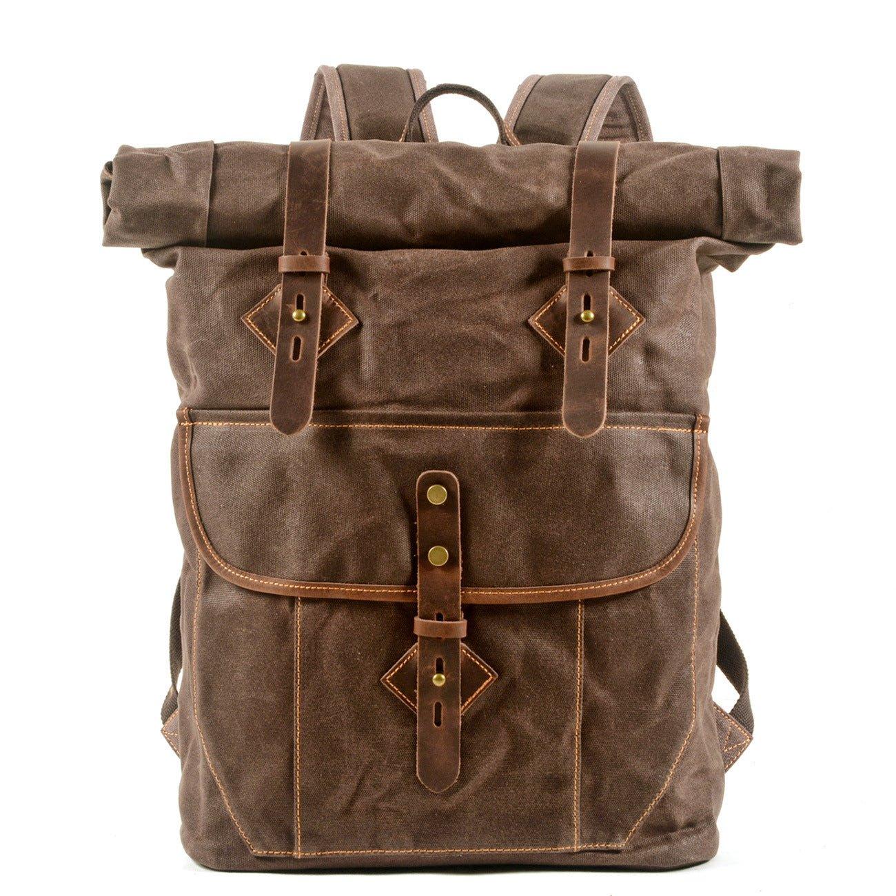 Waxed Canvas Roll Top Backpack Vintage with Laptop Sleeve