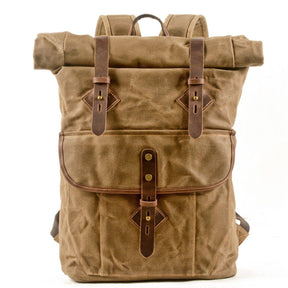 Waxed Canvas Roll Top Backpack Vintage with Laptop Sleeve