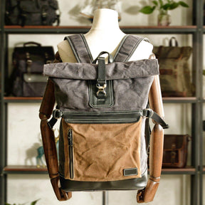 Roll Top Waxed Canvas Vintage Backpack Rucksack