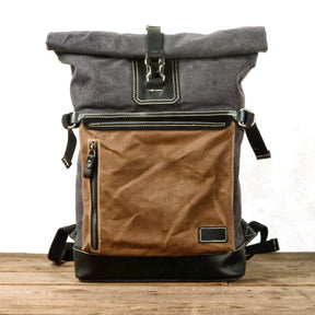 Roll Top Waxed Canvas Vintage Backpack Rucksack