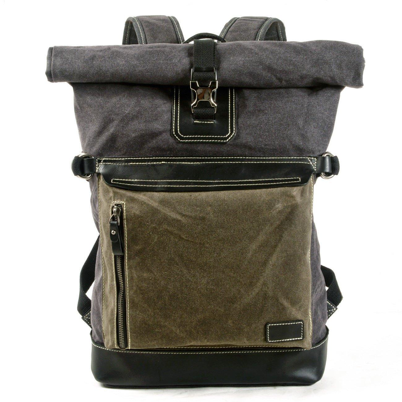 Roll Top Waxed Canvas Vintage Backpack Rucksack