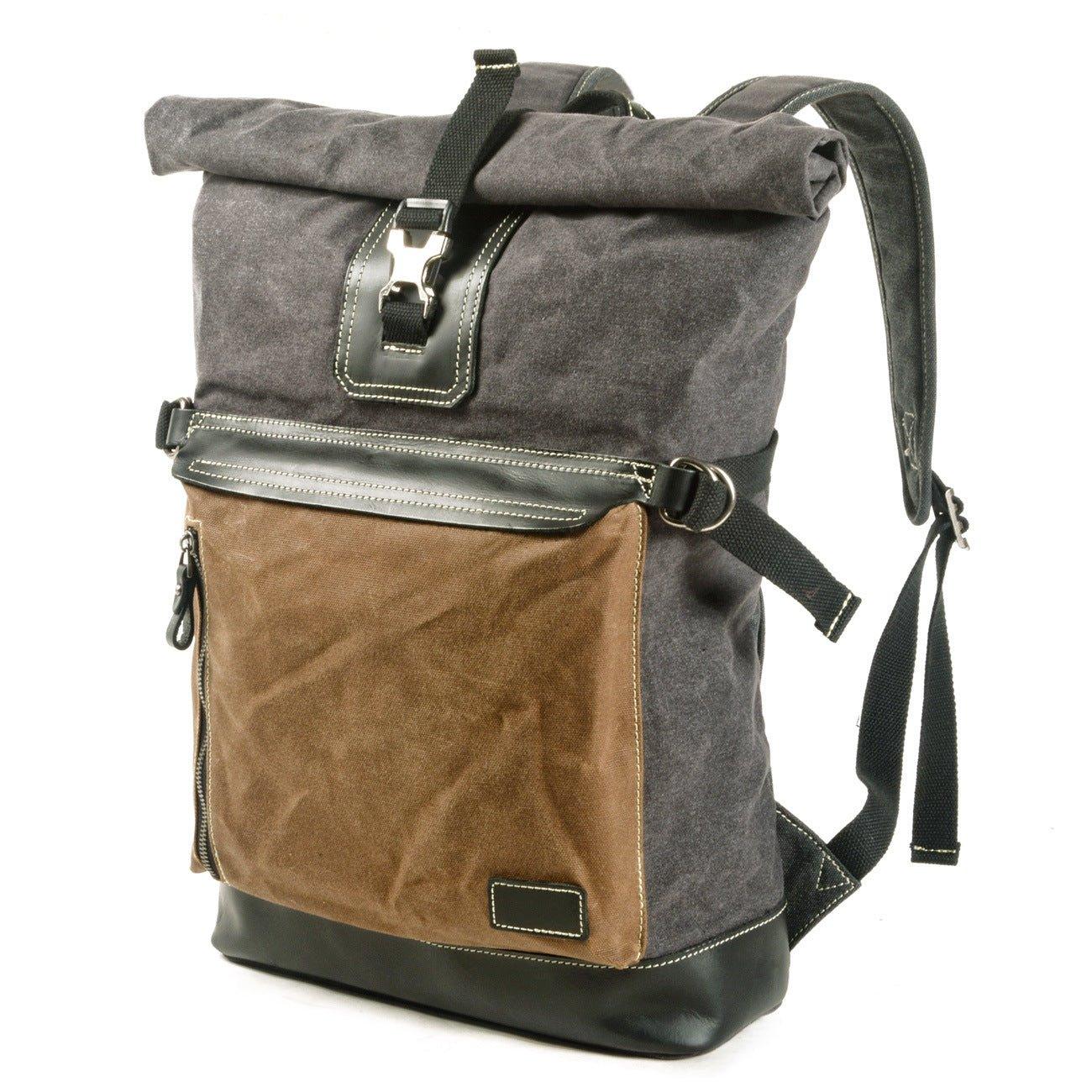 Roll Top Waxed Canvas Vintage Backpack Rucksack