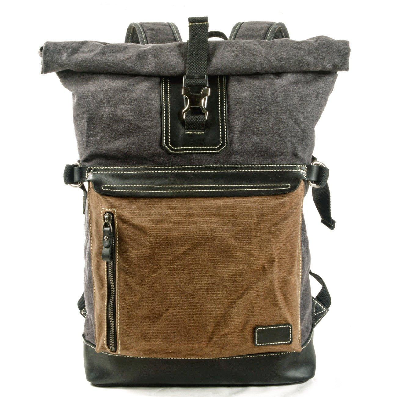 Roll Top Waxed Canvas Vintage Backpack Rucksack