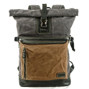 Roll Top Waxed Canvas Vintage Backpack Rucksack