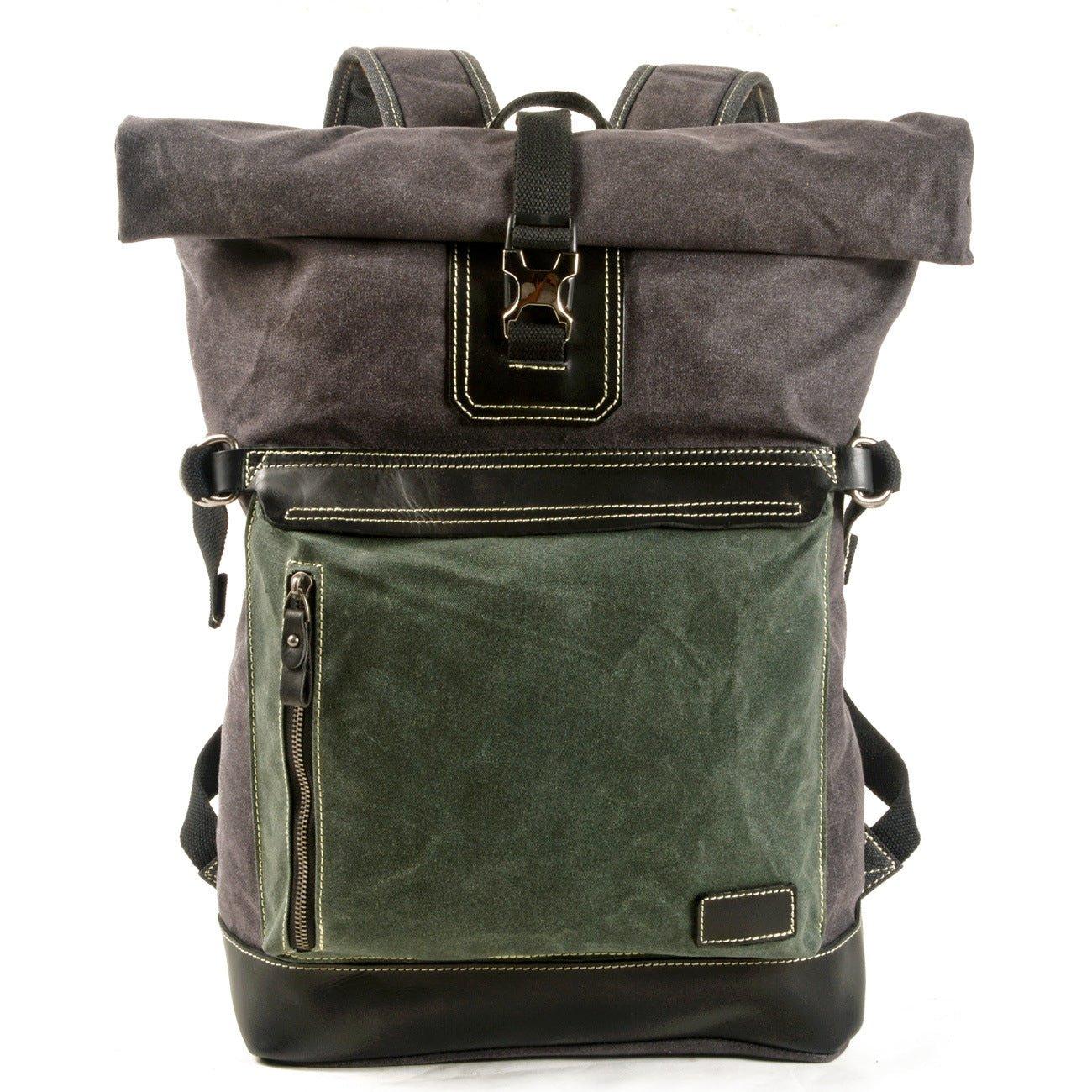 Roll Top Waxed Canvas Vintage Backpack Rucksack