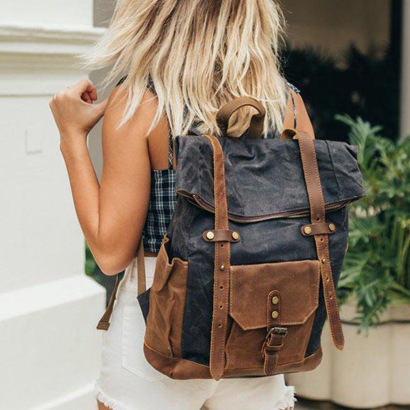 Roll Top Waxed Canvas Backpack Mens