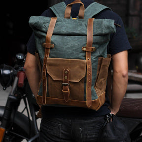 Roll Top Waxed Canvas Backpack Mens