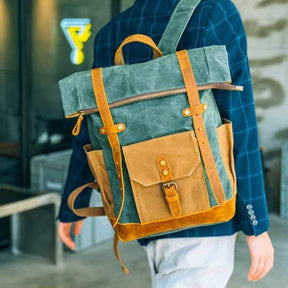 Roll Top Waxed Canvas Backpack Mens