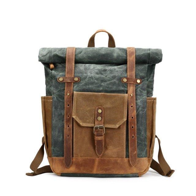 Roll Top Waxed Canvas Backpack Mens