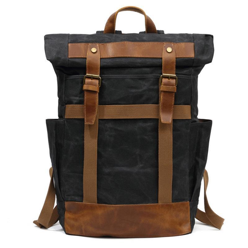 Waxed Canvas Vintage Backpack Mens with Side Pockets