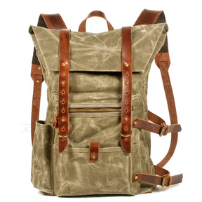 Large Waxed Canvas Hiking Backpack Rucksack Mens