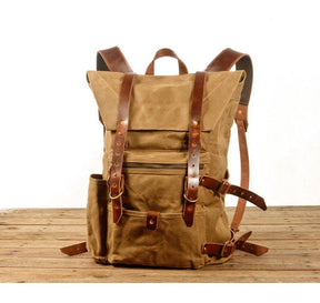 Large Waxed Canvas Hiking Backpack Rucksack Mens