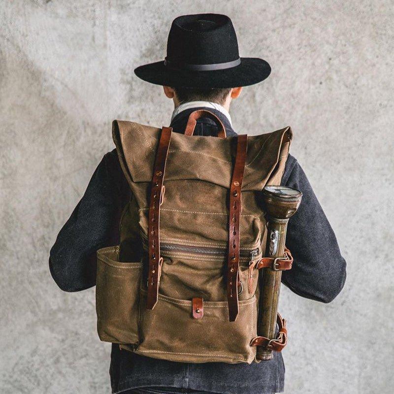 Large Waxed Canvas Hiking Backpack Rucksack Mens