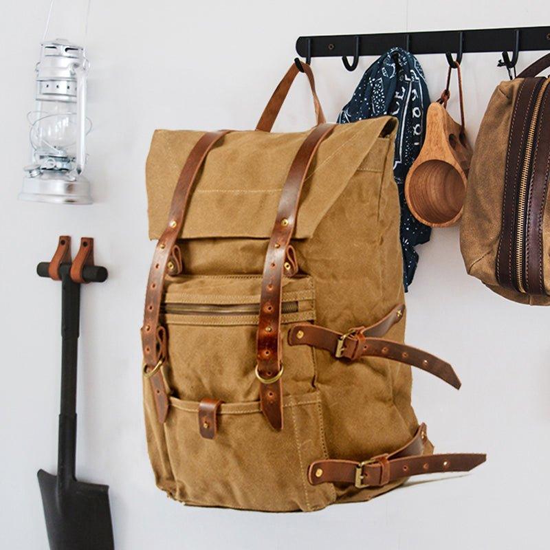 Large Waxed Canvas Hiking Backpack Rucksack Mens