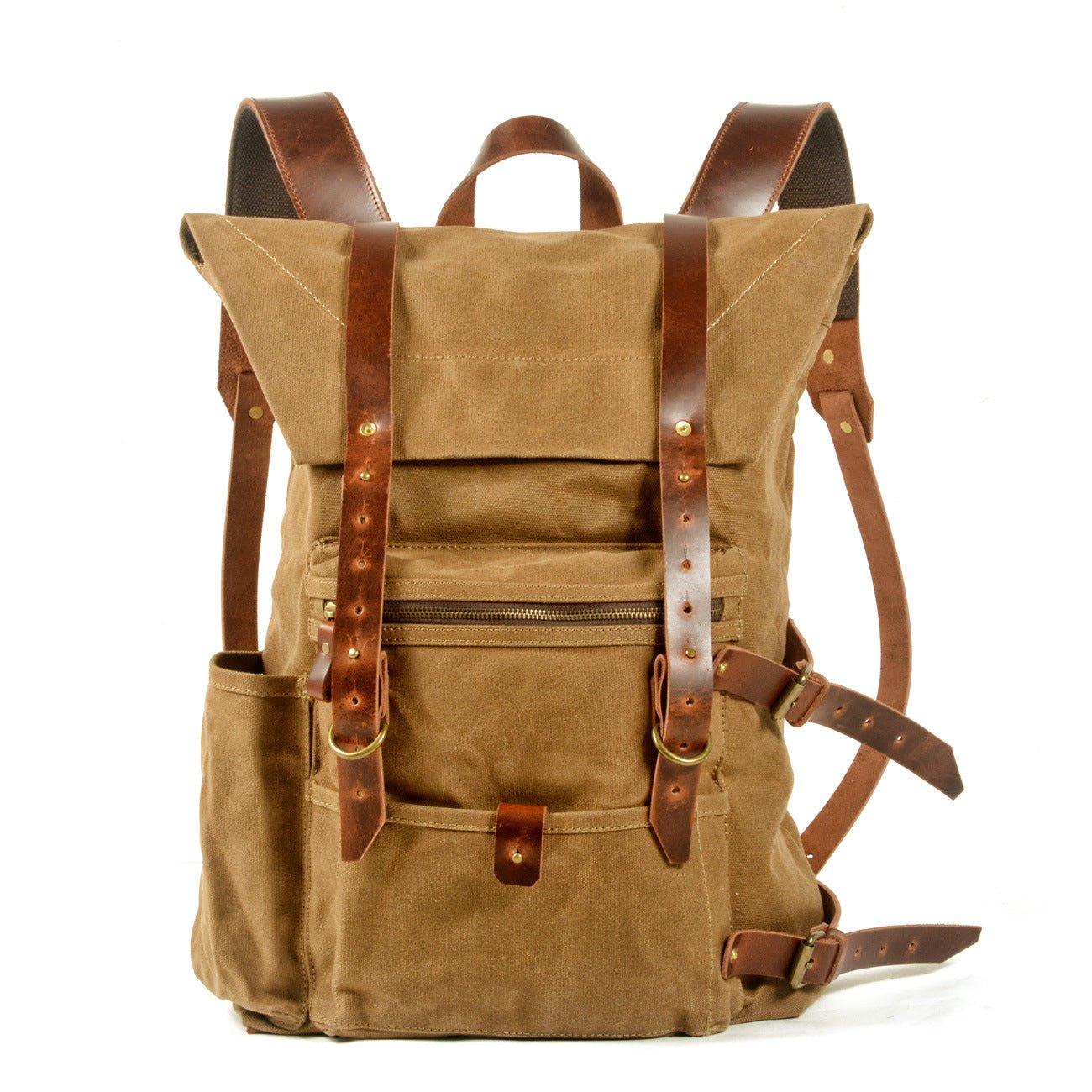 Large Waxed Canvas Hiking Backpack Rucksack Mens