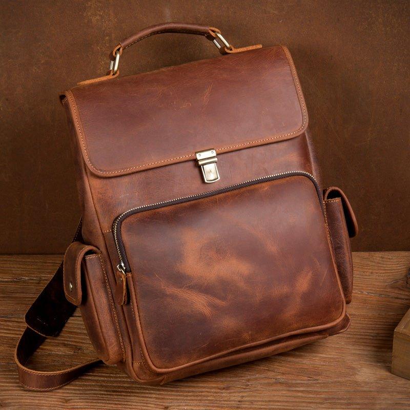 Woosir Women Men Leather Rucksack Knapsack Unisex